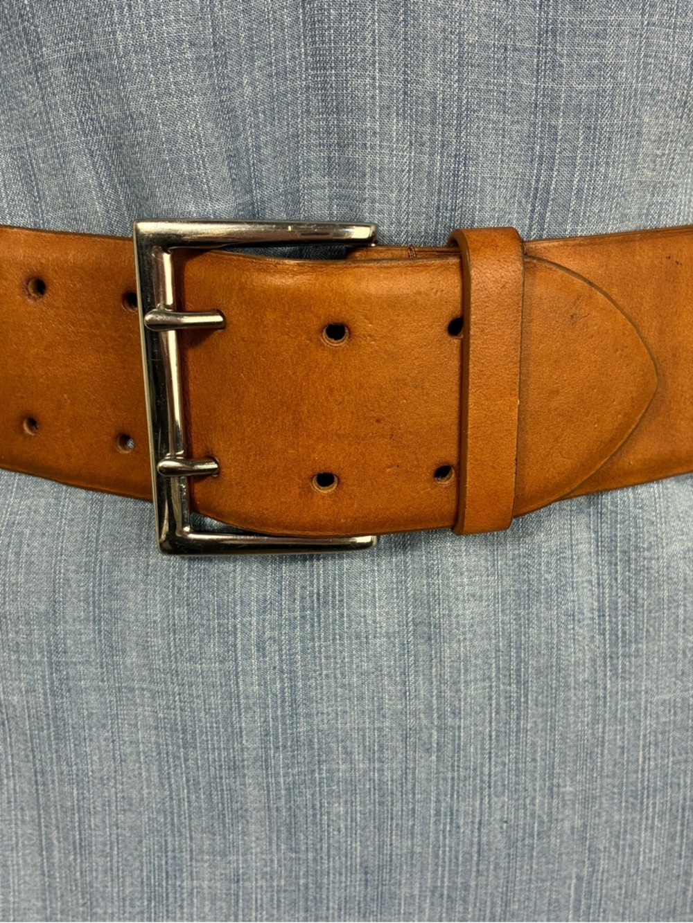 Classic Tan Leather Women's Belt with Silver Buckle